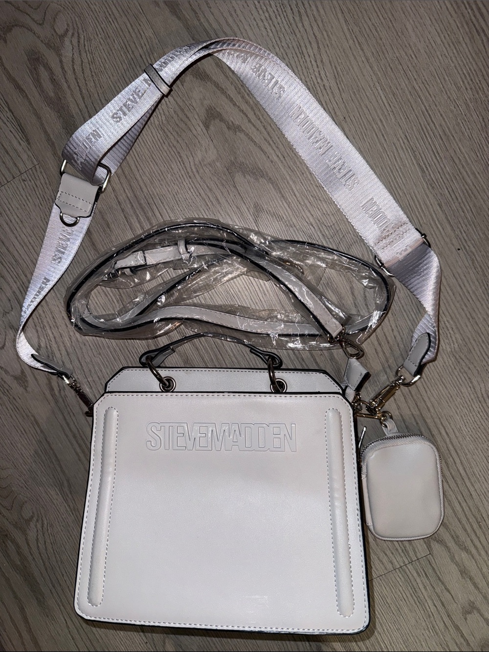 Steve Madden White Logo Satchel with Detachable Pouch